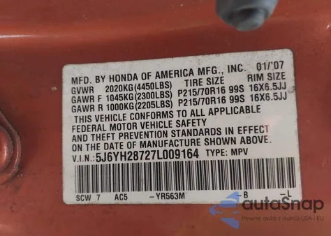 2007 Honda Element Ex из США, поврежденный, VIN 5J6YH28727L009164